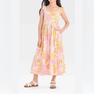 (NWOT) Cat & Jack Pink and Yellow Kids Tropical Maxi Dress | Girls M (8)
